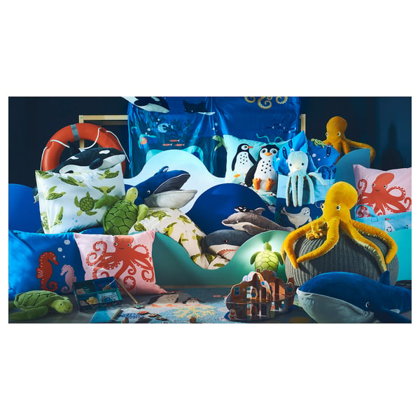 BLÅVINGAD Peluche avec veilleuse LED, turquoise pieuvre/à pile