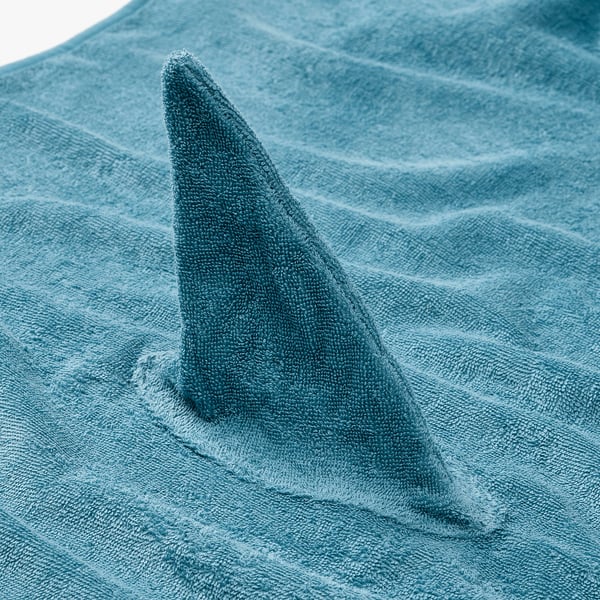 BLÅVINGAD Serviette à capuche, en forme de requin/gris bleu, 70x140 cm