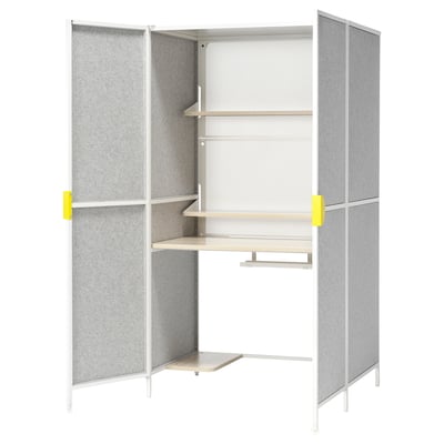 BRÄNNBOLL Bureau+séparateurs, gris clair/blanc, 100x72x180 cm