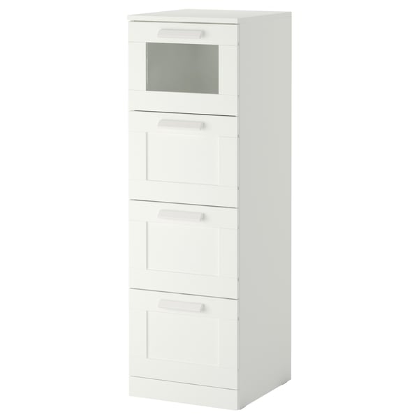 BRIMNES Commode 4 tiroirs, blanc/verre givré, 39x124 cm