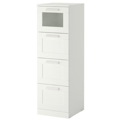 BRIMNES Commode 4 tiroirs, blanc/verre givré, 39x124 cm