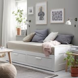 BRIMNES Lit banquette 2p (struct + matelas), blanc/Åfjäll mi-ferme, 80x200 cm