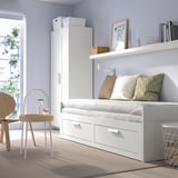 BRIMNES Lit banquette 2p (struct + matelas), blanc/Åfjäll mi-ferme, 80x200 cm