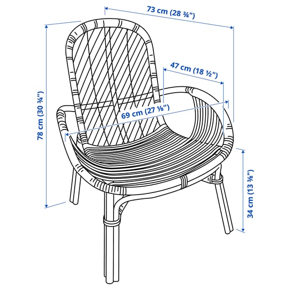 BROBOCK / BJÖRKTRAST Fauteuil avec coussin, rotin blanc/noir