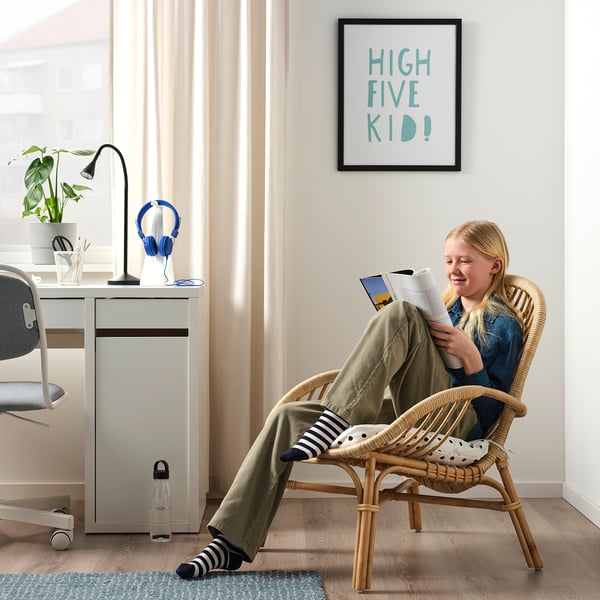 BROBOCK / BJÖRKTRAST Fauteuil avec coussin, rotin blanc/noir