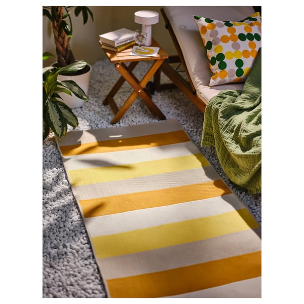 BRÖGGAN Tapis tissé à plat, int/extérieur, jaune, 80x200 cm