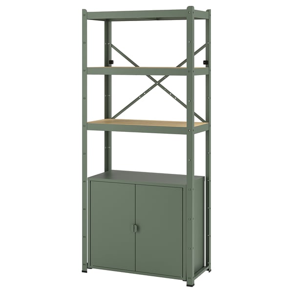 BROR Colonne, gris vert/contreplaqué de pin, 85x40x190 cm
