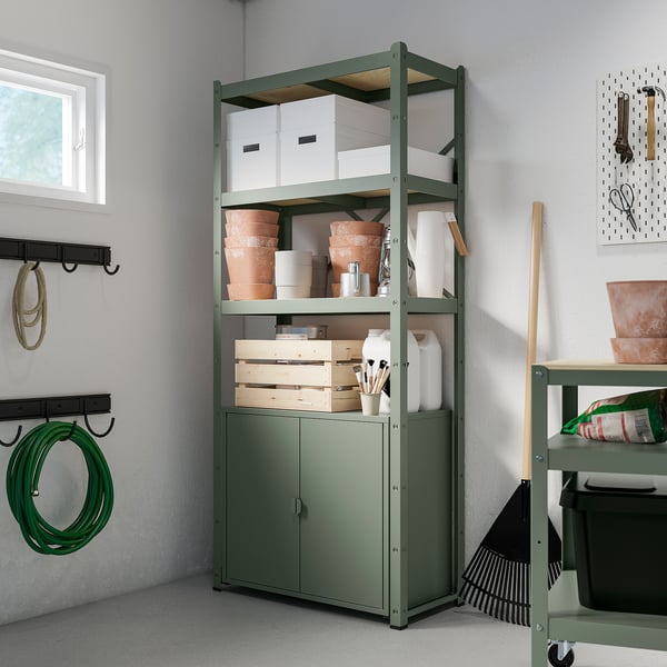 BROR Colonne, gris vert/contreplaqué de pin, 85x40x190 cm
