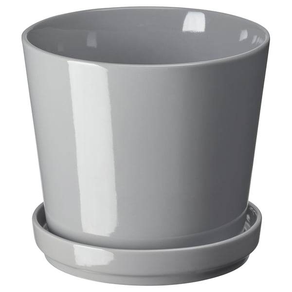 CITRUSFRUKT Pot avec coupelle, intérieur/extérieur gris, 15 cm