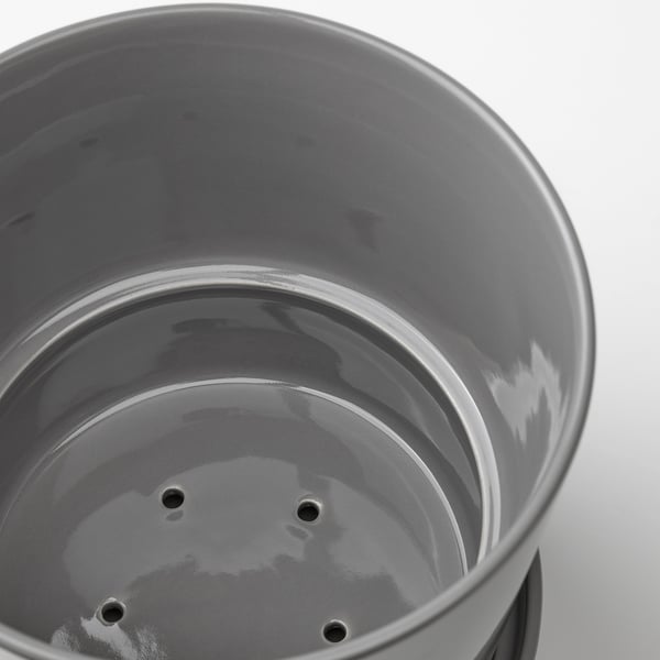 CITRUSFRUKT Pot avec coupelle, intérieur/extérieur gris, 15 cm