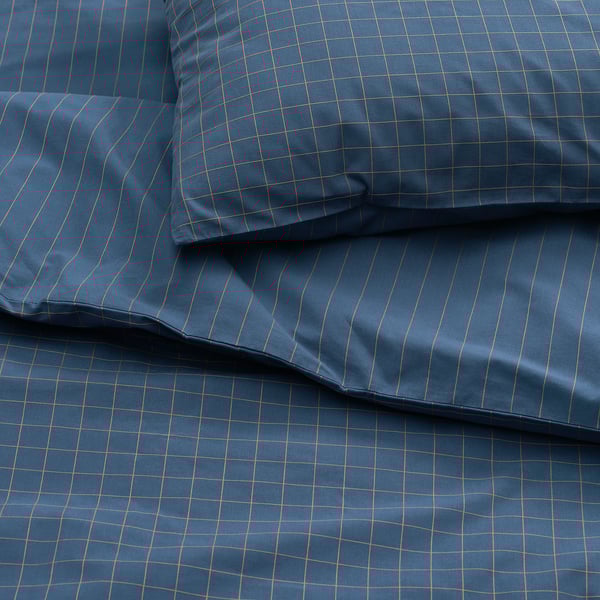 DOFTAKLEJA Housse de couette et 1 taie, bleu foncé/brun clair, 150x200/50x60 cm