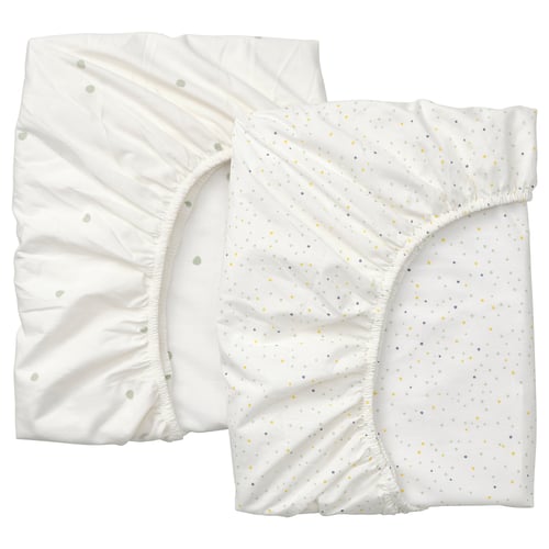 DRÖMSLOTT Drap housse pour lit bébé, motif à pois vert/multicolore, 60x120 cm