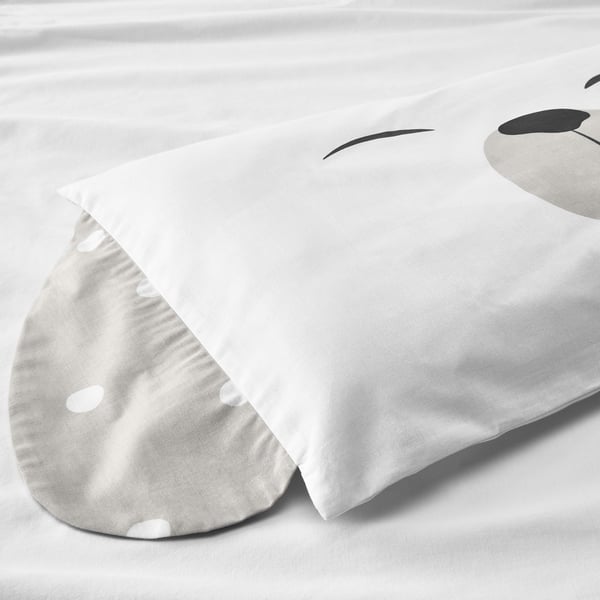 DRÖMSLOTT Linge de lit enfant, 3 pièces, motif chiot/beige, 60x120 cm