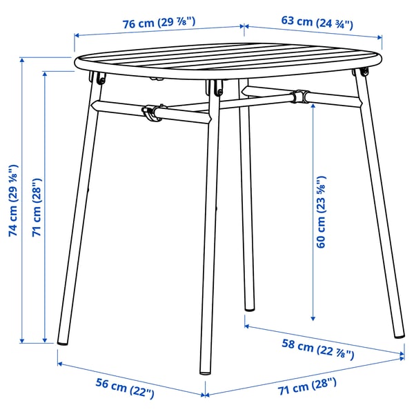 DUVSKÄR Table et 2 chaises, extérieur/bleu noir