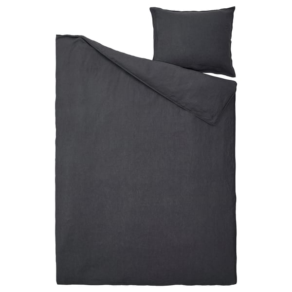 DYTÅG Housse de couette et 1 taie, gris foncé, 150x200/50x60 cm