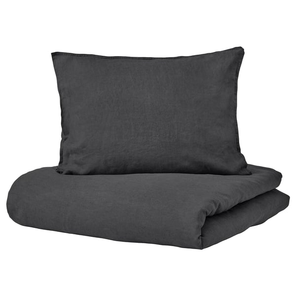 DYTÅG Housse de couette et 1 taie, gris foncé, 150x200/50x60 cm