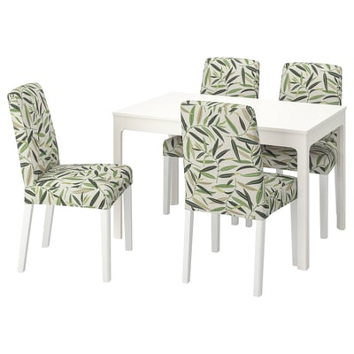 EKEDALEN / BERGMUND Table et 4 chaises, blanc/Fågelfors multicolore, 120/180 cm