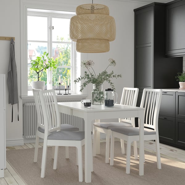 EKEDALEN / EKEDALEN Table et 4 chaises, blanc blanc/Orrsta gris clair, 80/120 cm