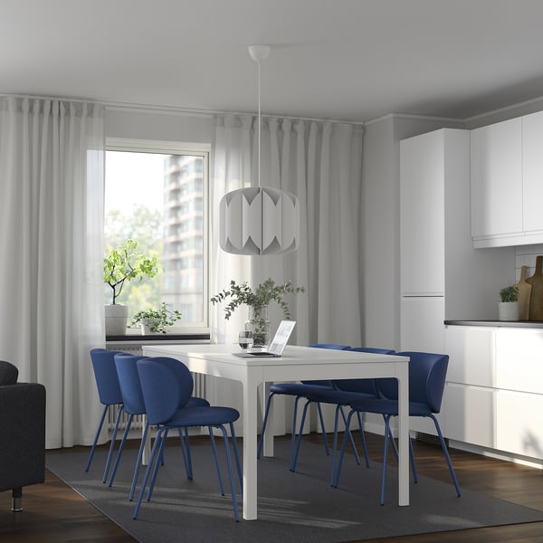 EKEDALEN / KRYLBO Table et 6 chaises, blanc/Tonerud bleu, 180/240 cm