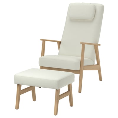 EKENÄSET Fauteuil haut et repose-pieds, motif chêne/Axvall blanc cassé