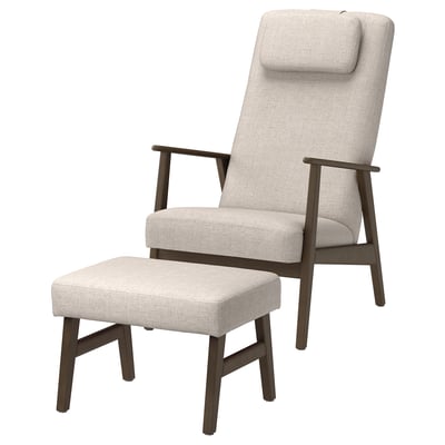 EKENÄSET Fauteuil haut et repose-pieds, motif noyer/Kilanda beige clair
