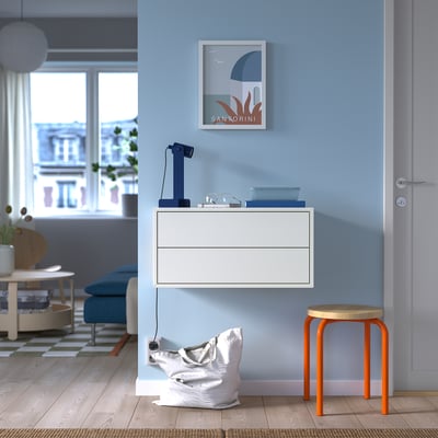 EKET Combinaison de rangement murale, avec 2 tiroirs/blanc, 70x35x35 cm