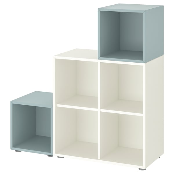 EKET Combinaison rangement avec pieds, blanc/bleu gris clair, 105x35x107 cm