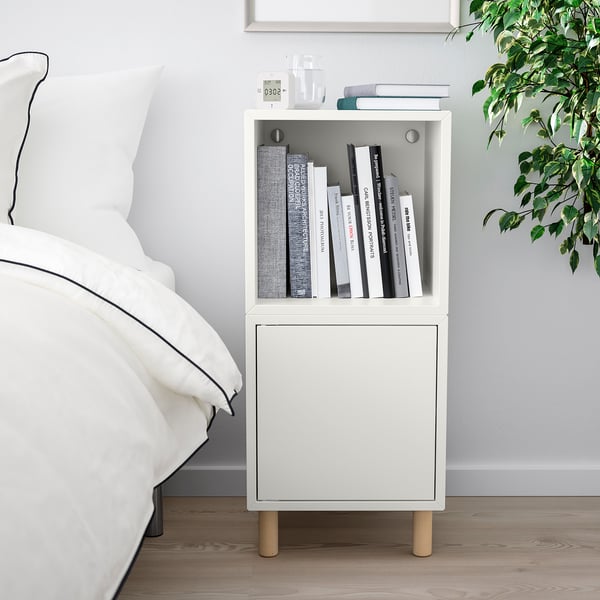 EKET Combinaison rangement avec pieds, blanc/bois, 35x35x80 cm