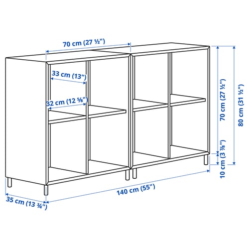 EKET Combinaison rangement avec pieds, blanc/bois, 140x35x80 cm