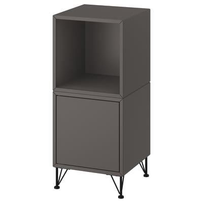 EKET Combinaison rangement avec pieds, gris foncé/métal noir, 35x35x80 cm