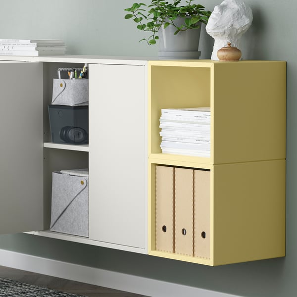 EKET Combinaison rangement murale, blanc/jaune pâle, 175x35x70 cm