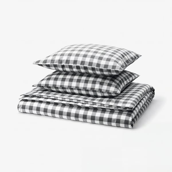 EKTANDVINGE Housse de couette et 2 taies, anthracite blanc/carreaux, 240x220/50x60 cm