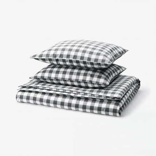 EKTANDVINGE Housse de couette et 2 taies, anthracite blanc/carreaux, 240x220/50x60 cm