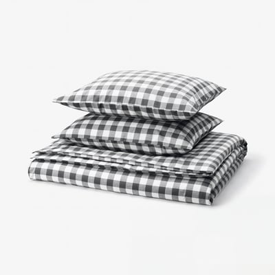 EKTANDVINGE Housse de couette et 2 taies, anthracite blanc/carreaux, 240x220/50x60 cm