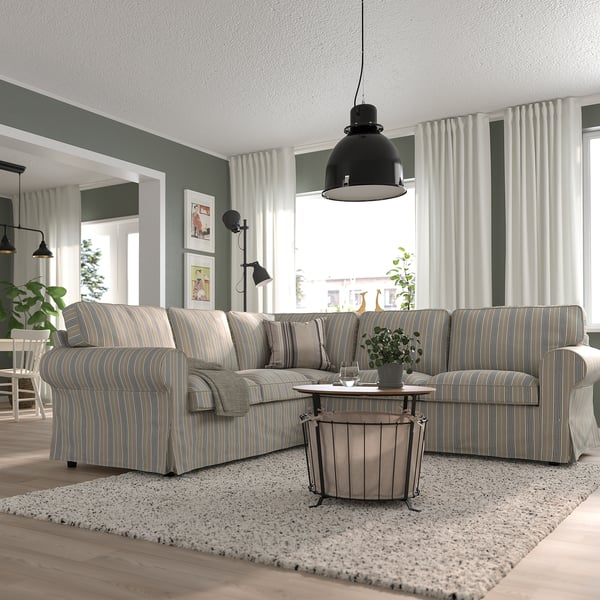 EKTORP Canapé d'angle, 4 places, Karlshov beige/multicolore