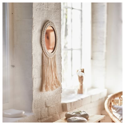 ENERGISKOG Miroir décoratif, avec franges/beige couleur cuivre, 26x48 cm
