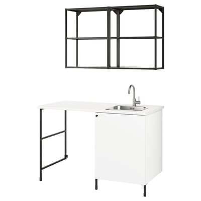 ENHET Combinaison de rangement, anthracite/blanc, 139x63.5x87.5 cm