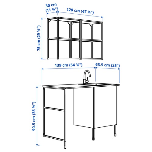 ENHET Combinaison de rangement, anthracite/blanc, 139x63.5x87.5 cm