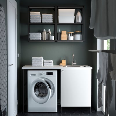 ENHET Combinaison de rangement, anthracite/blanc, 139x63.5x87.5 cm