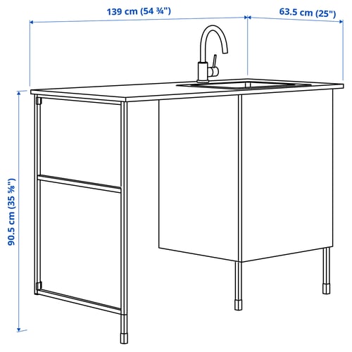 ENHET Combinaison de rangement, anthracite/caisson gris, 139x63.5x87.5 cm