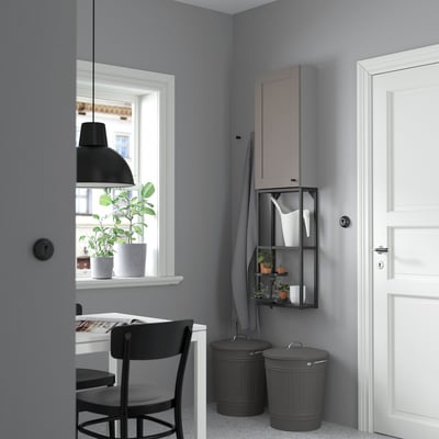 ENHET Combinaison de rangement, anthracite/gris avec cadre, 40x17x150 cm