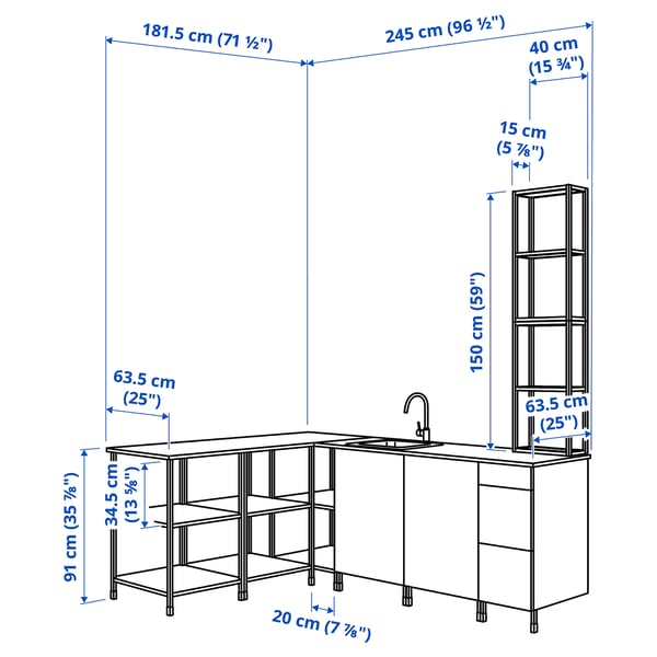 ENHET Cuisine d'angle, blanc/motif chêne