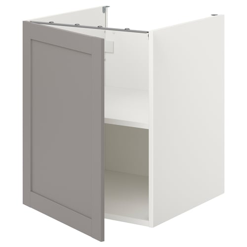 ENHET Élément bas av tablette/porte, blanc/gris avec cadre, 60x62x75 cm
