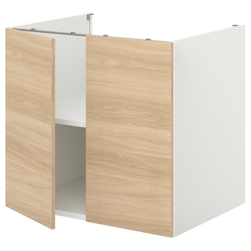 ENHET Élément bas avec tablette/portes, blanc/motif chêne, 80x62x75 cm