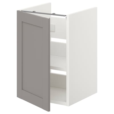 ENHET Élément bas lavabo tablette/porte, blanc/caisson gris, 40x42x60 cm