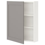 ENHET Élément mur av 2 tablettes/porte, blanc/gris avec cadre, 60x17x75 cm