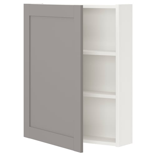 ENHET Élément mur av 2 tablettes/porte, blanc/gris avec cadre, 60x17x75 cm