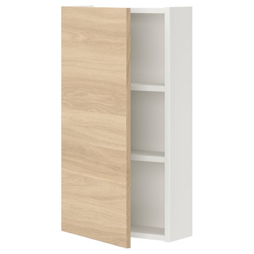 ENHET Élément mur av 2 tablettes/porte, blanc/motif chêne, 40x17x75 cm