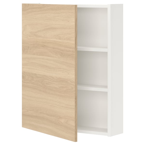 ENHET Élément mur av 2 tablettes/porte, blanc/motif chêne, 60x17x75 cm