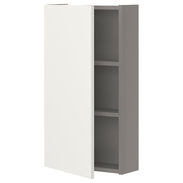 ENHET Élément mur av 2 tablettes/porte, gris/blanc, 40x17x75 cm